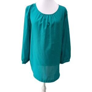 J.Crew Women's size medium blouse Top Checker Grid Pattern Tunic Shirt Green EUC